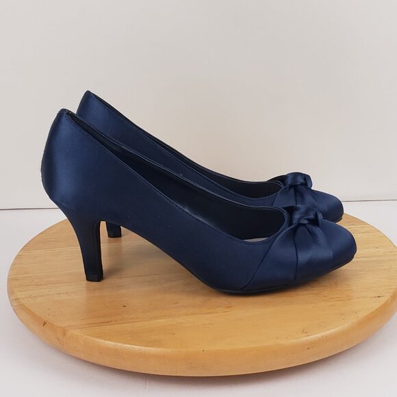 Dorothy Perkins US 7.5 UK 5 Dark Royal Blue Heels Brushed Satin Womens Shoes - Picture 3 of 14